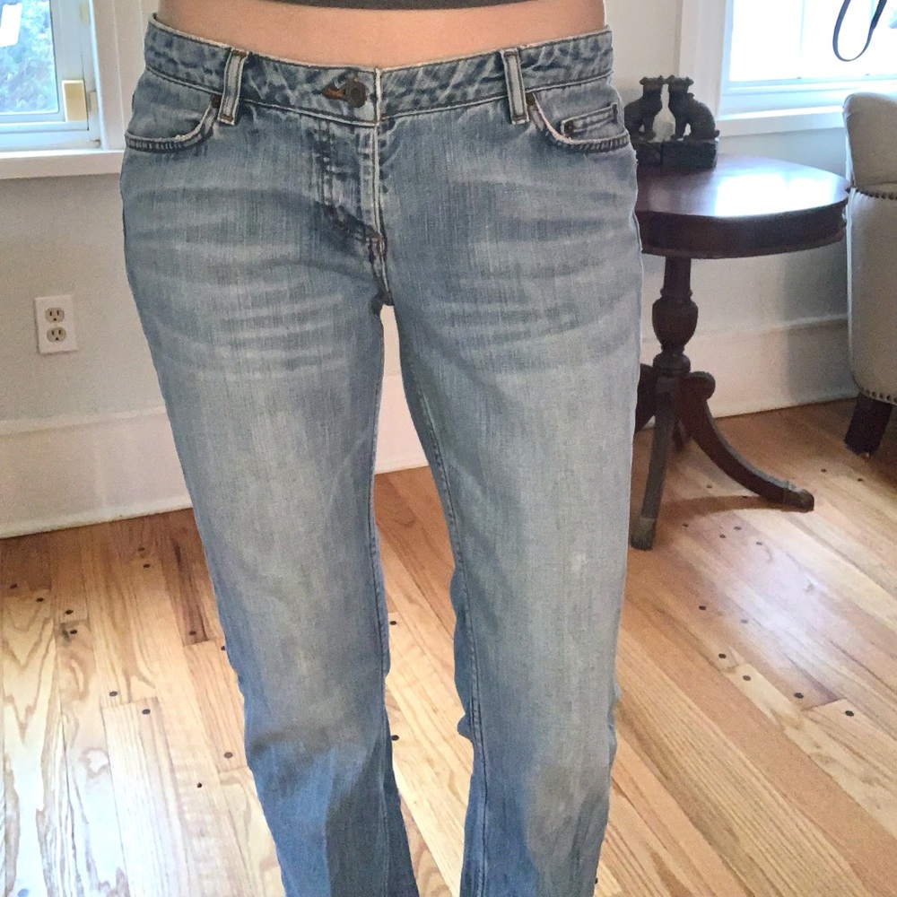 Vintage Bartack faded button fly blue jeans